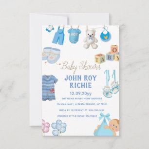 Cartão RSVP Chá de fraldas   Azul Baby Boy