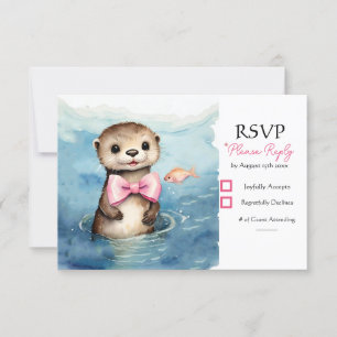Cartão RSVP Chá de fraldas de Bebê Otter Girl