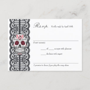 Cartão RSVP Chalkboard Background Lace Sugar Crânio Placas RSV