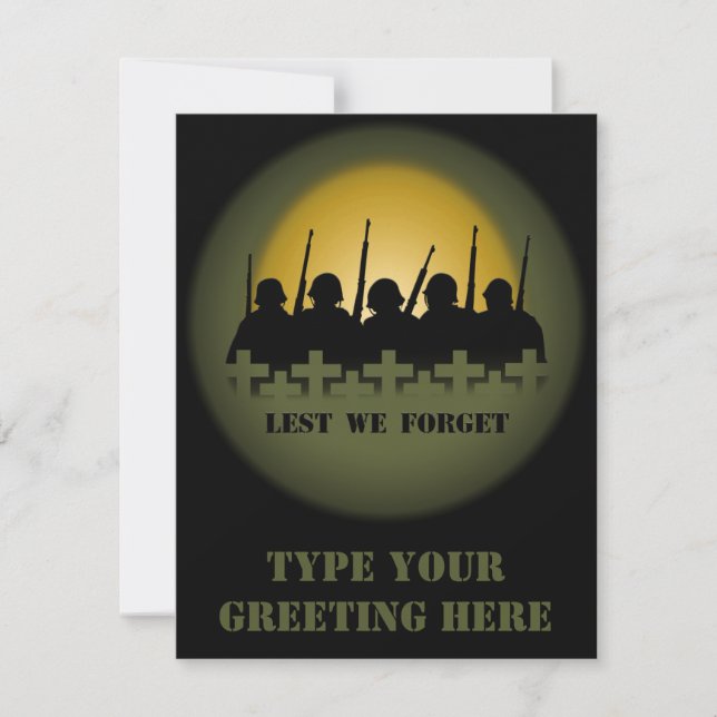 Cartão RSVP Chamadas para Memorial de Guerra, para que não esq (Frente)