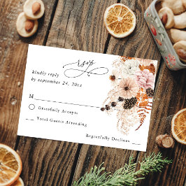 Cartão RSVP Champagne Bege & Laranja Floral Rústico sem Opção