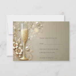 Cartão RSVP Champagne & Pearl Wedding Shower