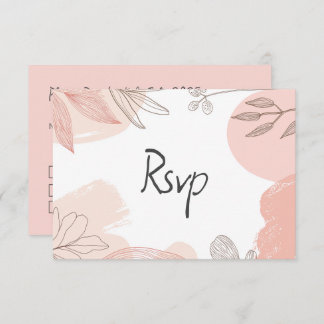 Cartão RSVP Champanhe - Cor-de-rosa - Floral Desenho Mão