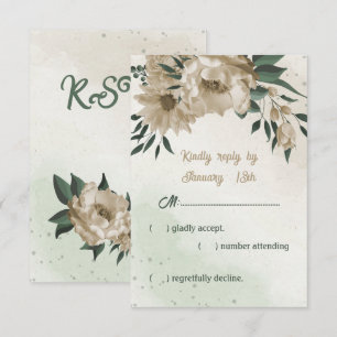 Cartão RSVP champanhe floresce casamento verde
