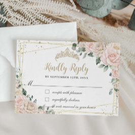 Cartão RSVP Champanhe Ivory Blush Floral Quinceañera Sweet 16