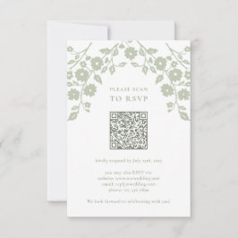 Cartão RSVP Charming Sage Green Foles Flowers Código QR