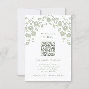Cartão RSVP Charming Sage Green Foles Flowers Código QR