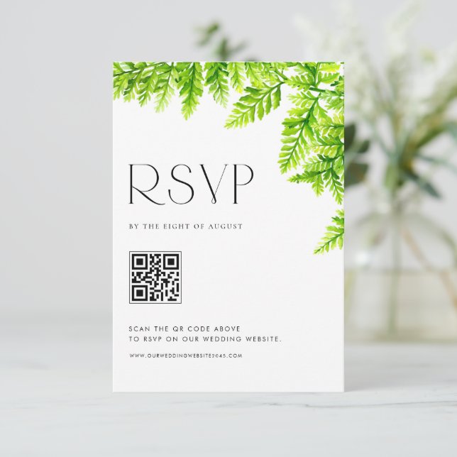 Cartão RSVP Chartreuse Green Fern deixa código QR de casamento (Em pé/Frente)