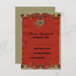 Cartão RSVP Chave Antiga Esqueleto Gótico Vintage Vermelho par