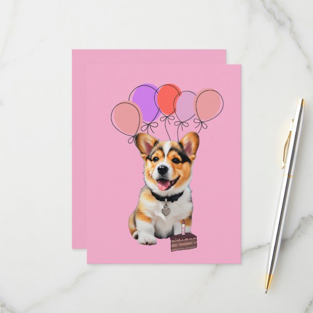 Cartão RSVP Cheerful Playful Fun Pink Corgi Birthday Thank You (Frente/Verso In Situ)