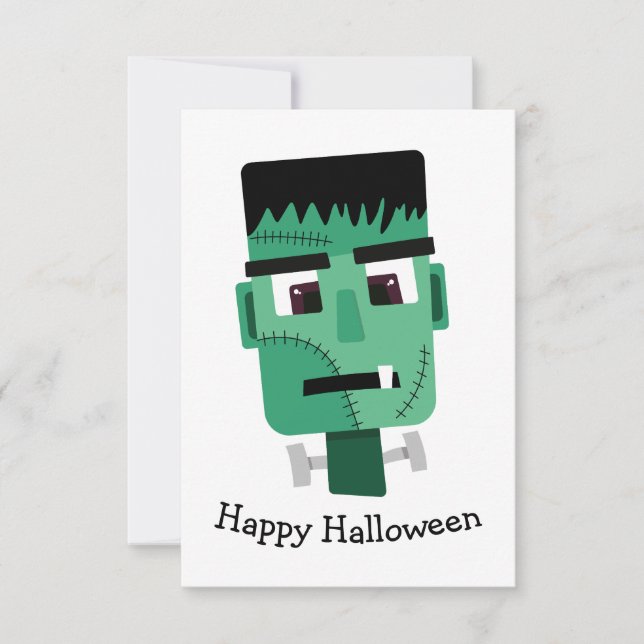 Cartão RSVP Chefe do Monstro do Frankenstein (Frente)