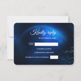 Cartão RSVP Cheio de casamento Celestial Blue Moon & Stars Mid