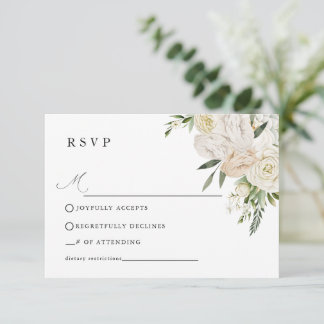 Cartão RSVP CHELSEA Watercolor White Blooms Wedding