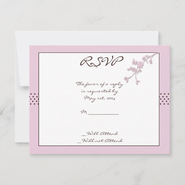 Cartão RSVP Cherry Blossom e Brown Bolinhas Response Card (Frente)
