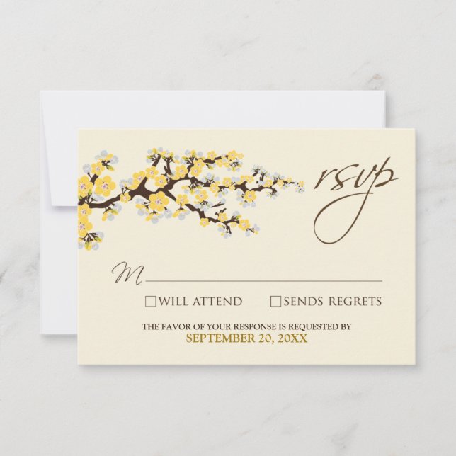 Cartão RSVP Cherry Blossoms (amarelo) (Frente)