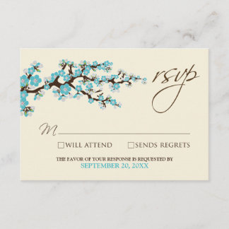 Cartão RSVP Cherry Blossoms (aqua)