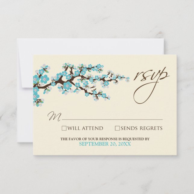 Cartão RSVP Cherry Blossoms (aqua) (Frente)
