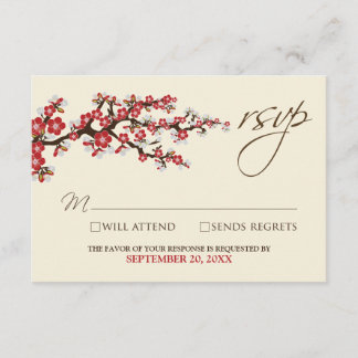 Cartão RSVP Cherry Blossoms (cranberry)