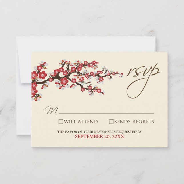 Cartão RSVP Cherry Blossoms (cranberry) (Frente)