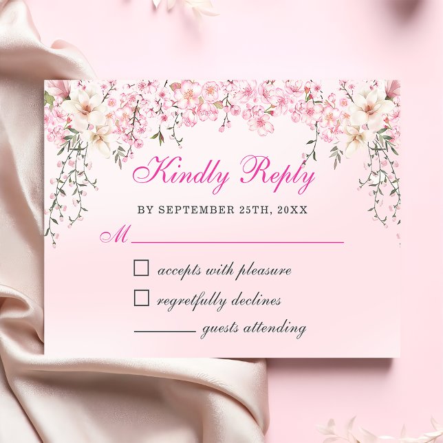 Cartão RSVP Cherry Blossoms Floral Sweet Dezesseis Aniversário (Criador carregado)