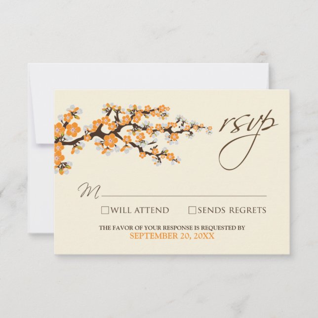 Cartão RSVP Cherry Blossoms (laranja) (Frente)