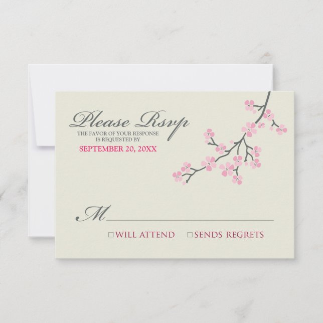 Cartão RSVP Cherry Blossoms (rosa/cinza) (Frente)