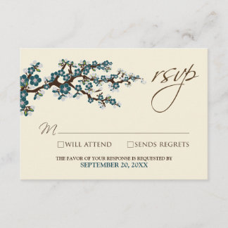 Cartão RSVP Cherry Blossoms (teal)