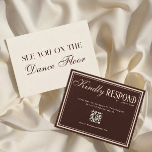 Cartão RSVP Chic Chocolate Marrom Old Money Código QR Casament