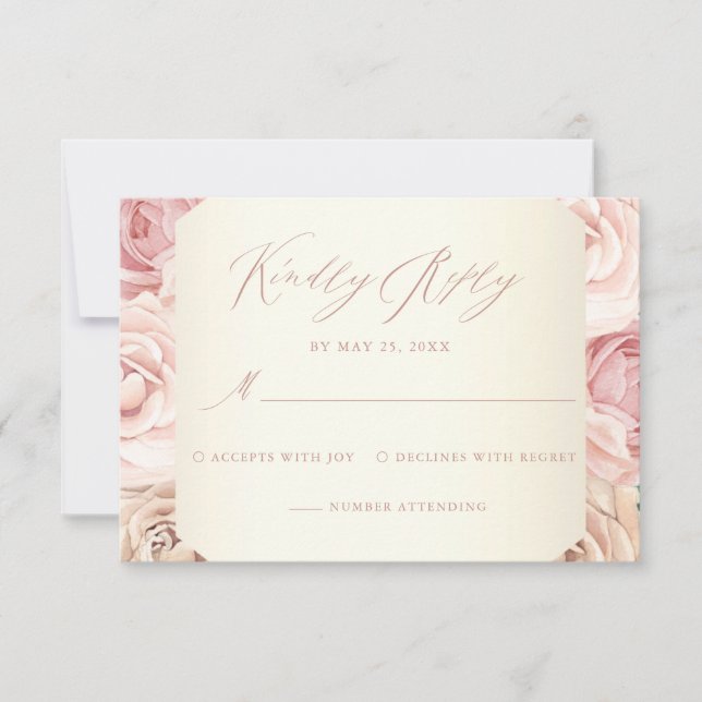 Cartão RSVP Chic Dusty Rosa Floral Calliografia de Casamento R (Frente)