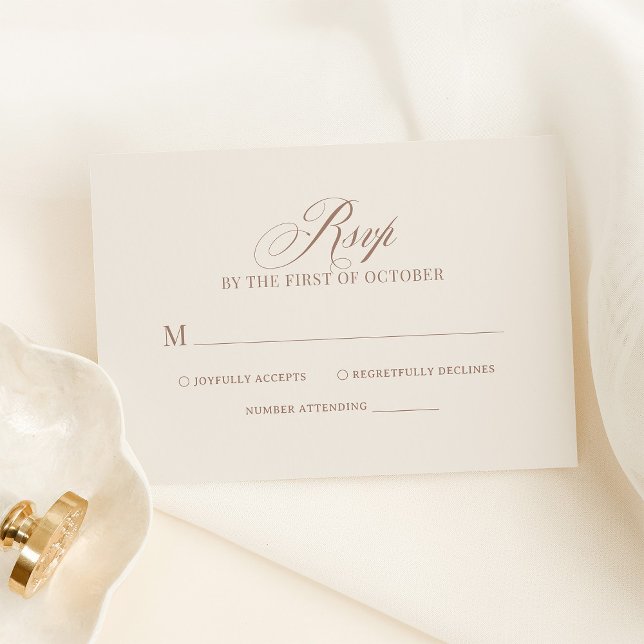 Cartão RSVP Chic Elegant Ivory and Taupe Luxe Neutral Wedding (Criador carregado)