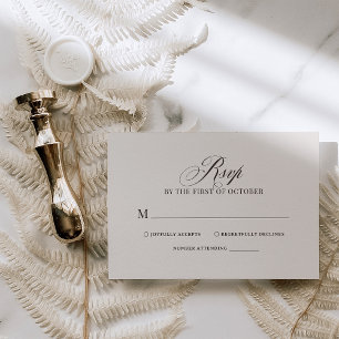Cartão RSVP Chic Elegante Noiva Luxuosa Marrom e Marfim Neutro