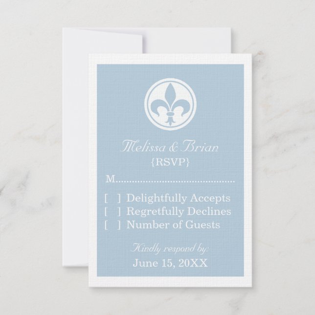 Cartão RSVP Chic Fleur De Lis Response Card, Azul (Frente)