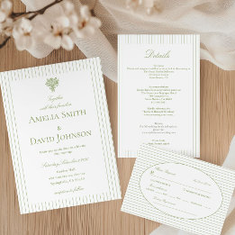 Cartão RSVP Chic Minimalist Stripe Green Wedding 