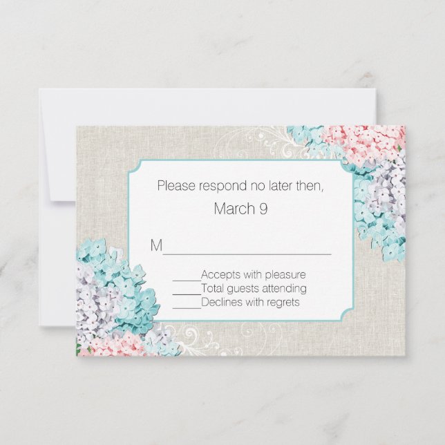 Cartão RSVP Chic Pastel Hydrangeas Wedding Response Card (Frente)