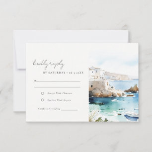 Cartão RSVP Chic Puglia Itália Paisagem Aquarela Casamento