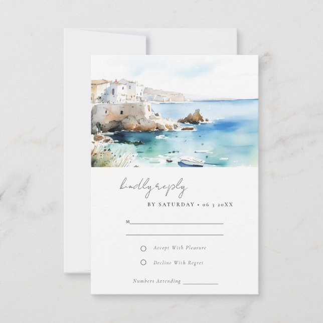 Cartão RSVP Chic Puglia Italy Watercolor Landscape Wedding (Frente)