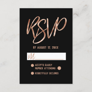 Cartão RSVP Chic Rosa Dourado Tipografia Moderna Casamento RSV