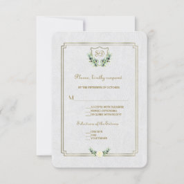 Cartão RSVP Chic Royal Dourado Crest Lush Greenery Casamento R