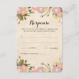 Cartão RSVP Chic Rústico Floral Aquarela em Tecido Casamento R