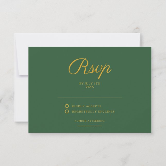 Cartão RSVP Chic Sage Green e Dourado casamento elegante (Frente)