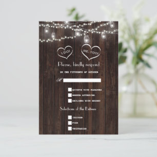 Cartão RSVP Chic String Luzes Mason Jar Old Barn Casamento