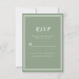 Cartão RSVP Chic Wedding Sage Green Simple Modern Minimalista