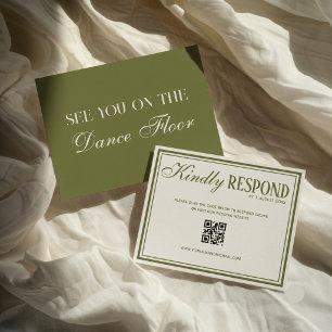 Cartão RSVP Chique de Dinheiro Antigo Casamento Código QR Verd
