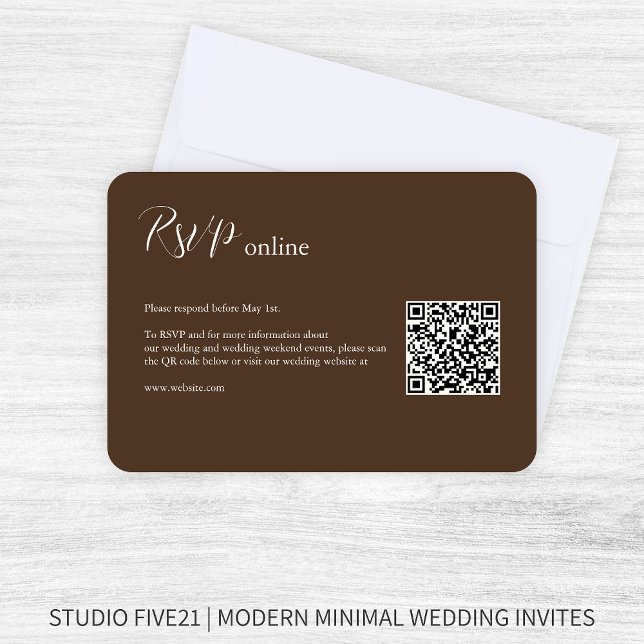Cartão RSVP Chocolate Brown ・ Casamento Moderno Elegante (Criador carregado)
