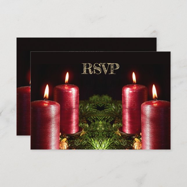 Cartão RSVP Christmas Party Red Candles Winter Holidays (Frente/Verso)