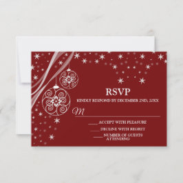 Cartão RSVP Christmas Party White Ornaments Stars Red Elegant