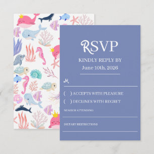 Cartão RSVP Chuva de Bebê Animais Marinhos Aquarela Debaixo do