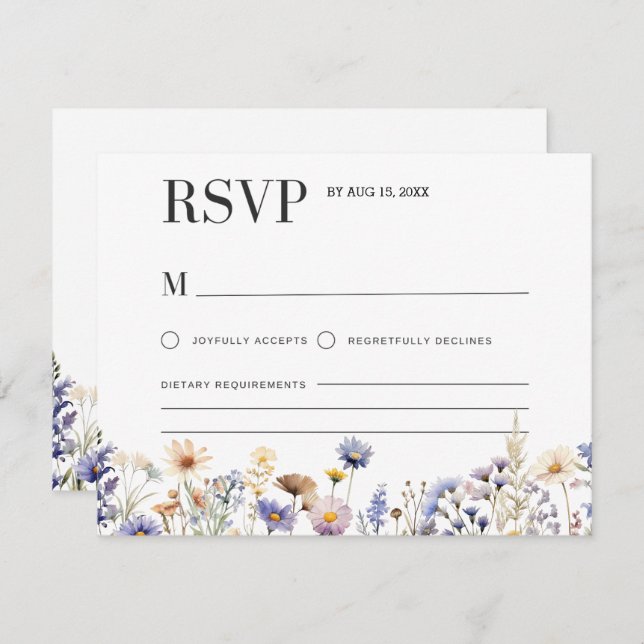 Cartão RSVP Chuva de Noiva com Aquarela de Flores Silvestres A (Frente/Verso)