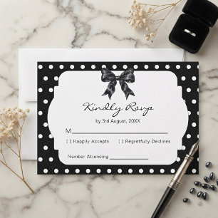 Cartão RSVP Chuveiro de Noiva Chic com Laço Preto e Pontos Bol