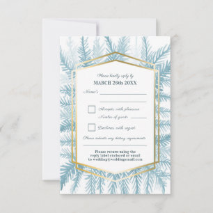 Cartão RSVP Cinza azul de cor azul de folhagem verde-esverdead
